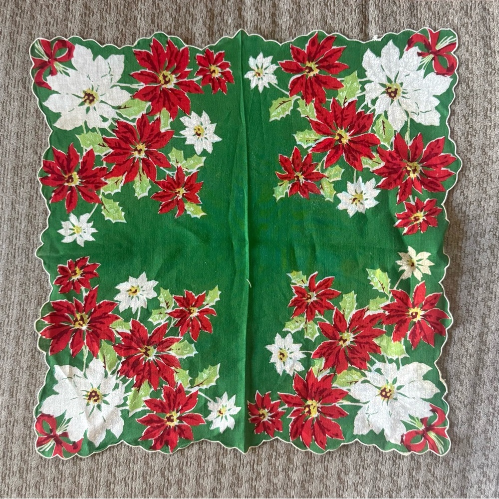 Vintage poinsettia holiday handkerchief/pocket square